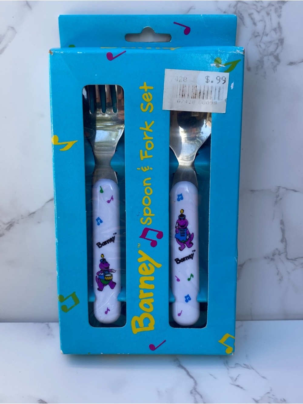 VTG Barney and Friends Children's Spoon & Fork Set 1992 Selandia Toddler Baby